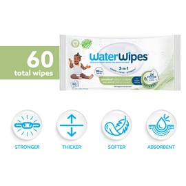 WaterWipes Sensitive+ Baby & Toddler Wipes, 3-In-1 Cleans, Cares, Protects, 99.9% Water, Textured Clean, Unscented & Hypoallergenic, 60 Count (1 Pack)