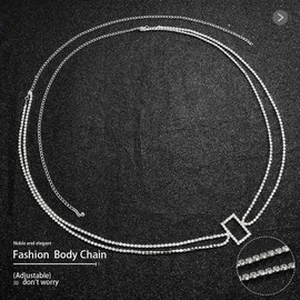 Jeweky Crystal Body Chain Rhinestones Back Necklace Silver Sparkly Body Jewelry Square Drop Back Necklace for Women and Girls