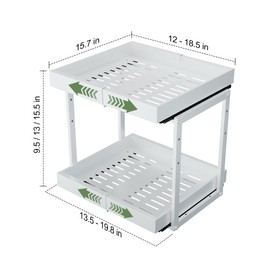 2-tier Pull Out Cabinet Organizer,Adjustable Width & Height, Expandable Under Sink Organizers and Storage,Slide Out Drawers for Kitchen Cabinets/Countertop/Bathroom,Heavy-Duty & Easy to Install(White)