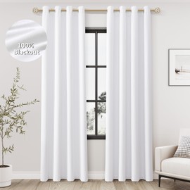 Jowels White Linen Blackout Curtains 84 Length 2 Panels Set for Living Room Bedroom, 100% Black Out Thermal Insulated Linen Drapes, Room Darkening Grommet Curtains 84 Inches Long