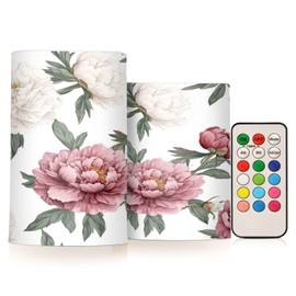 ALAZA Peony Flower Flameless Candles, LED Pillar Candles with Remote Timer, Battery Operated Candles Set of 2