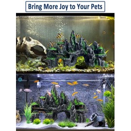 GOLOMOZ Aquarium Mountain View Stone Ornament - Extra Large Tall Aquarium Rock Decor for Fish Tank - 12.2 Inches Long