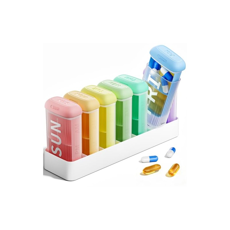 Betife Weekly Pill Organizer - AM/PM Travel Vitamin Container