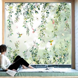 FYSUIMU 18 Sheets Hanging Eucalyptus Vine Window Cling Stickers Watercolor Greenery Leaves Flower Window Decals Reusable Window Decoration for Spring Summer Wedding Home Classroom