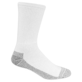 Fruit Of The Loom Heavy Duty Reinforced Men's Crew Socks, White, Pack of 6