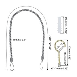 PATIKIL Curtain Tiebacks Ropes, 2 Pack Decorative Tie Backs Braided Curtain Holdback Cord for Home Office Decor, with Screw Hooks & Bolts, Silver Gray