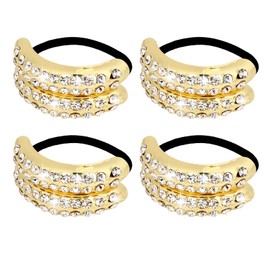 YISSION 4 Pcs Sparkly Rhinestone Hair Ties Gold Ponytail Holder Elastics Scrunchies Fancy Crystal Hair Ties for Thin Thick Hair Rhinestone Hair Accessories for Women Girls (Style 1)