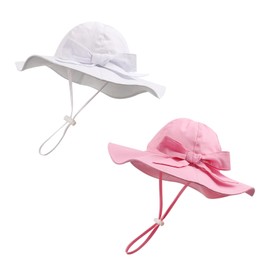 Zsedrut Bow Baby Girls Cotton Hat Summer Sun Cap Infant Toddler Wide Brim Girl Beach Hat(White+Pink, 19.7"(1-2 Years))