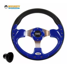 Huskey Cobalt Blue SS Golf Cart Steering Wheel w/ Adapter for Yamaha
