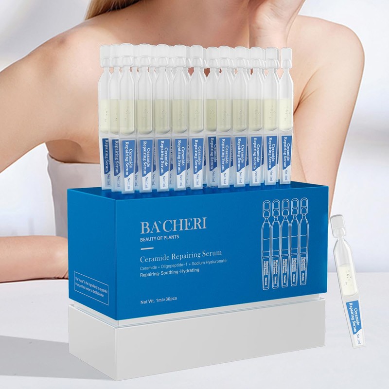 BACHERI Ceramide Ampoule Serum with Hyaluronic Acid, Peptide, Hydrating &