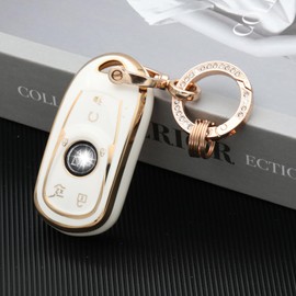 WSAuto Key Fob Cover with Metal Keychain Compatible with Buick Encore Enclave Envision Lacrosse Regal Accessories Soft TPU Protection Case Shell White
