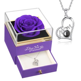NEWNOVE Gifts for Mom - Preserved Purple Rose with Mom Necklace - Gifts for Mom from Daughter, Son -Mom Gifts for Christmas - Birthday Gifts for Mom, Mother - Mom Birthday Gifts - Presents for Mom