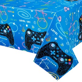 WERNNSAI Video Game Party Tablecloth - 1 Pack 137 x 274 cm Blue Video Game Party Decorations Disposable Tablecloth for Boys Gamer Birthday Party for Family Gaming Night Geek Game Theme Party Supplies