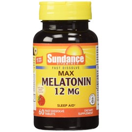 Sundance Vitaminas Max Melatonina 12 mg Sabor Natural Berry - 60 Tabletas, Paquete de 6