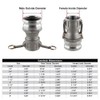 Aluminum 3 inch Female Camlock x 2 inch Male Camlock