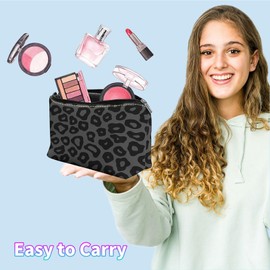 HEAKIERG Cosmetic Bags for Women 7.9"x5.1", Make up Bags Travel Bag with Wrist Rope Canvas Bag Toiletries Storage Organization Bag for Ladies Gift Cute Makeup Accessories, Leopard Cow Print