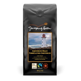Jumping Bean Lighthouse Roast Fairtrade Organic Whole Bean Coffee, ECO2Roast, Premium Coffee, Non-GMO, Light Roast , 454g