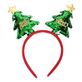 Mangoit Christmas Tree Headband Christmas Headbands Xmas Glitter Head Pieces Red Green Hair Accessories Holiday Costume Headwear for Women Adult Kids Holiday Party