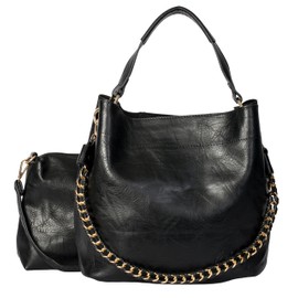 Mabel Womens Shoulder Handbag in a Bucket Shape and a Make up bag with Multiple Carry Options - 100% Vegan Leather Purse - Isla (Black)