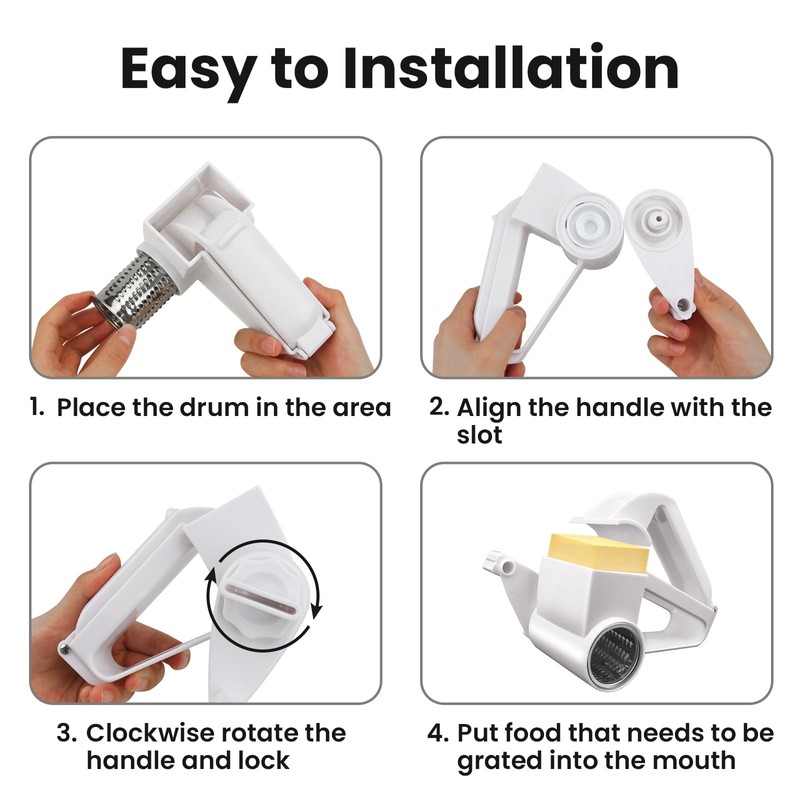 Cheese Grater with Handle, Rotary Cheese Grater,Vegetable, Chocolate, Hard Cheese