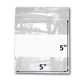 200 Bags of 5" x 5" White writable center 2 Mil Clear Plastic Reclosable Zip Poly Bags with Resealable Lock Seal Zipper