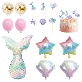 9 Pieces Mermaid Balloons, 6 Pieces Mermaid Inserts, Fishtail and Shell Balloons, Mermaid Theme Party Decorations, Ocean Theme Balloons, Party Decorations