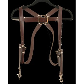 Unbranded/Generic Dual Camera Harness Brown Leather Strap Lens Flash Clasp Nikon Canon Rugged