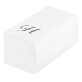Luxenap Rectangle Silver Letter H White Paper Napkin - Air Laid, Cursive Font - 15 3/4" x 8" - 50 Count Box