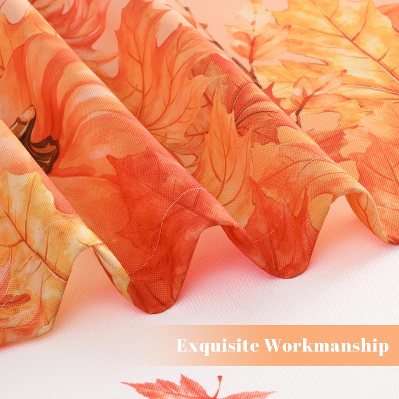 Fall Swag Curtains Maple Leaf Valances for Windows, Thanksgiving Pumpkin