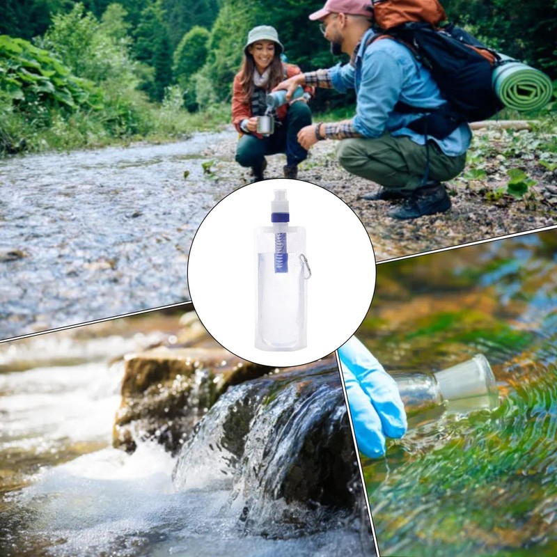 Foldable Filtered Water Bottle - Hiking Water Filter,Reusable Water Pouch