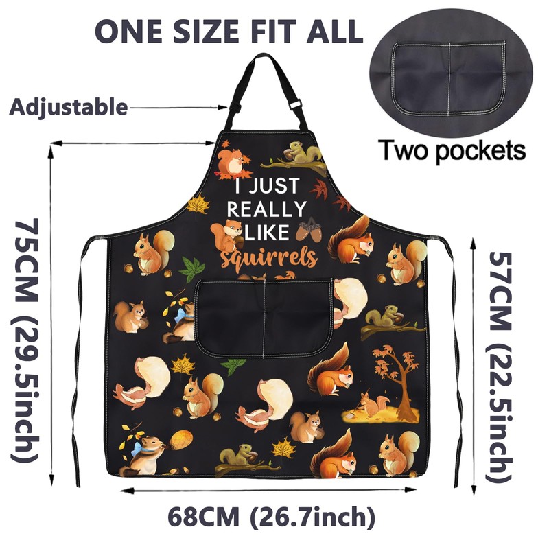 ENSIANTH Squirrel Apron Squirrel Cooking Kitchen Apron With Pockets Squirrel