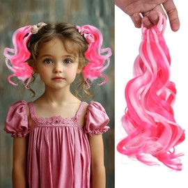 Mini Colorful Rubber Band Ponytail – Colored Braids Hair Extensions with Rubber Band Playful & Stylish Hair Accessory (PinkRed)