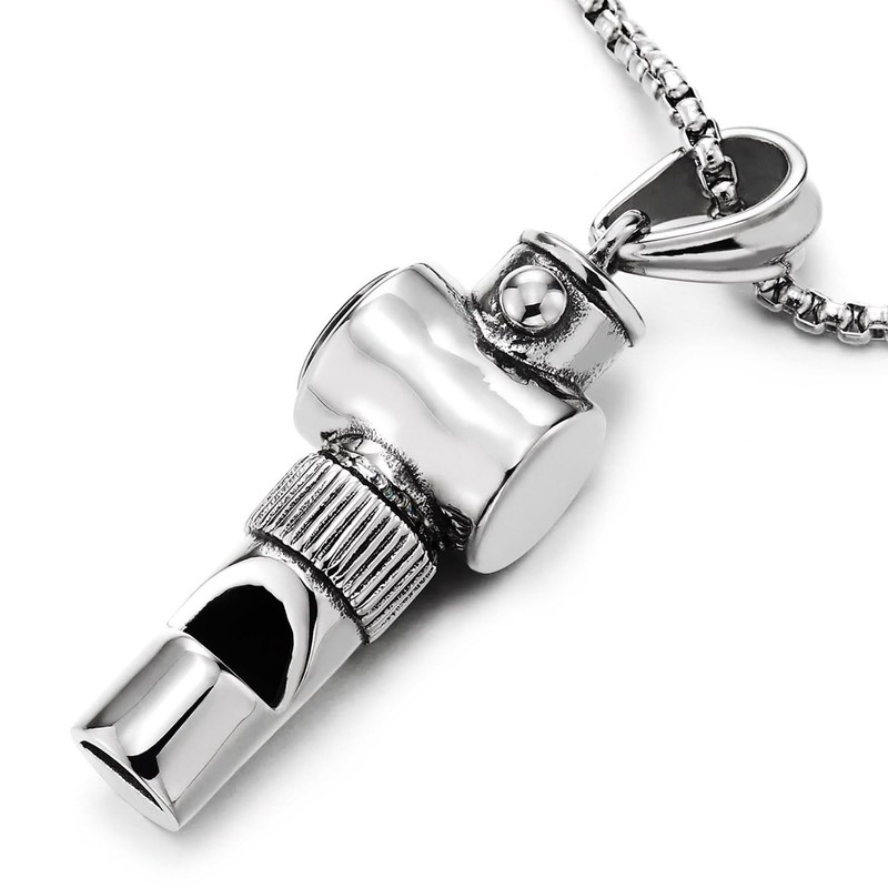 Compass Whistle Pendant Necklace for Men, Stainless Steel, 75 cm