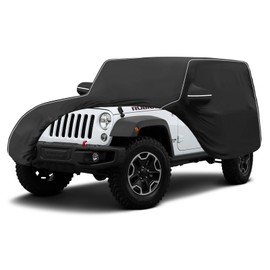 MAIKER Car Cover Waterproof All Weather Compatible with Jeep Wrangler 600D Oxford Cover Full Cover Protect from Sunshine, UV, Snow, Rain, Wind, Scratch Resistant Black
