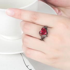 Heart Shaped Wedding Proposal Statement Valentines Ring (Black Red, 7)