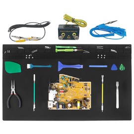 Esoldnic 23.6'' x 13.8'' Extra Large Soldering Mat with ESD Wrist Strap 932°F Heat Resistant Large Solder Mat Premium Silicone Repair Mat Work Mat for Electronic, Cellphone, Laptop Repair (Black)