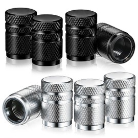 8PCS Tire Valve Stem Caps, Anodized Aluminum Corrosion Resistant Leak-Proof Universal Tire Caps for Cars Trucks Motorcycles SUVs and Bikes, Black & Silver