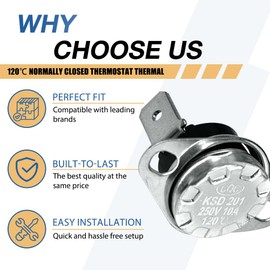 KSD201 120 Normally Closed Thermostat Thermal Fuse Temperature Control Switch for Microwave Oven Coffee Maker Water Heater HVAC