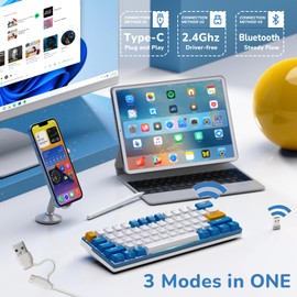 RK ROYAL KLUDGE RK61 Plus Wireless Mechanical Keyboard, Bluetooth/2.4G/Wired RGB Gaming Keyboard, 60% Percent Hot Swappable Computer PC Keyboards with USB Hub, Silence Linear SkyCyan Switches