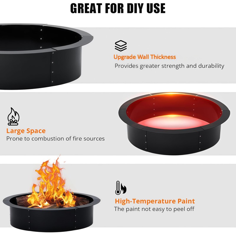 36-Inch Smokeless Fire Pit Ring, Easy 8-Piece Iron Sheet Assembly,