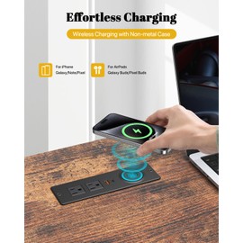 Kungfuking Recessed Power Strip with 20W USB C, ETL Listed Flush Mount Desk Outlet 10W Wireless Charging Station with 2 Outlets & 2 USB Ports, Furniture Outlet for Nightstand/End Table/Side Table