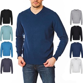 Castle Point Mens 100% Cotton Crew Neck V Neck Sweater, denim