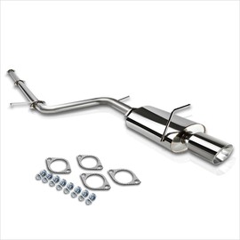 PM PERFORMOTOR 4" Rolled Tip Muffler Stainless Steel Catback Exhaust Compatible with 06-09 Mitsubishi Eclipse 2.4L 4G69
