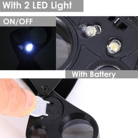 TITKBOW Jewelers Magnifier with Lighting, 30x60x Dual Lenses, Pocket Microscope, Portable Mini Microscope, LED Lenses, Magnifying Lenses, Black
