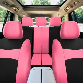 FH Group Car Seat Covers Full Set Pink Cloth - Universal Fit, Automotive Seat Covers, Low Back Front Seat Covers, Airbag Compatible, Split Bench Rear Seat, Washable Car Seat Cover for SUV, Sedan, Van