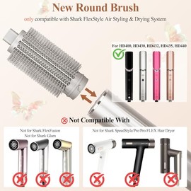 Upgraded Round Volumizing Brush for Shark Flex Style Attachment, Round Brush Compatible with Shark Flexstyle for Smooth Styling Adds Volume Curls(1.5in barrel, 2.6in with Bristles)