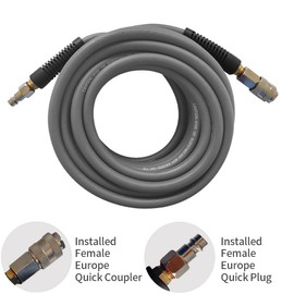 PVC/Rubber Hybrid Air Hose Grey with 1/4" Europe Steel Quick Coupler and Plug Fittings, 10m Length