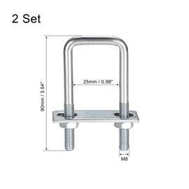 uxcell Square U-Bolts 1"(25mm) Inner Width 90mm Length Carbon Steel M8 with Nuts, Frame Plate, Round Washers 2 Set
