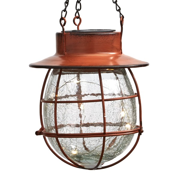 The Lakeside Collection Hanging Solar Country Crackle Lantern Light with Cage Design - Brown