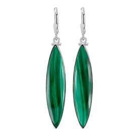 TISHAVI Natural Malachite Sterling Silver Dangle Earrings for Women - April Birthstone Marquise Shape Green Stone Dangle & Drop Leverback Earrings Gifts for Mom Wife Sister
